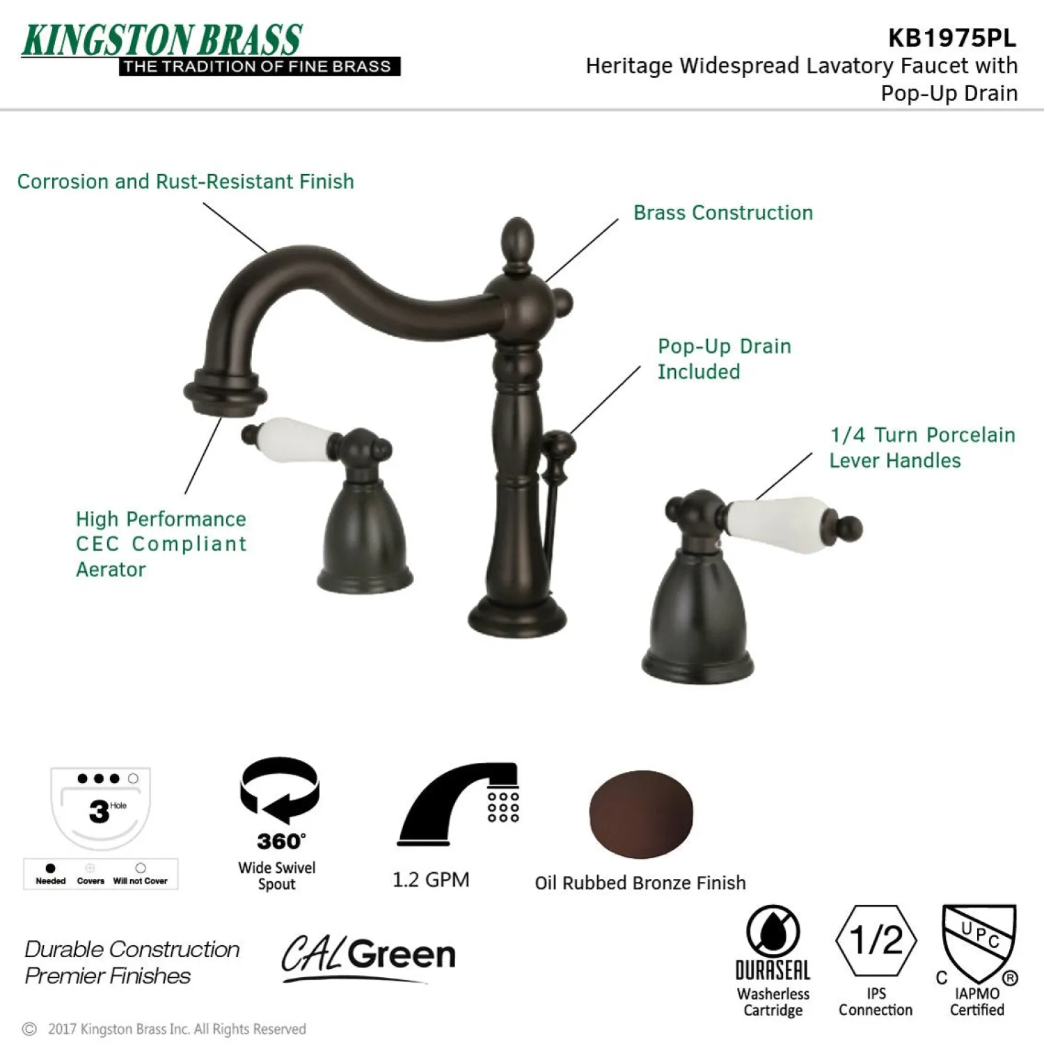 Discount Heritage 3-Hole 8-Inch Widespread Bathroom Faucet 8" Widespread
