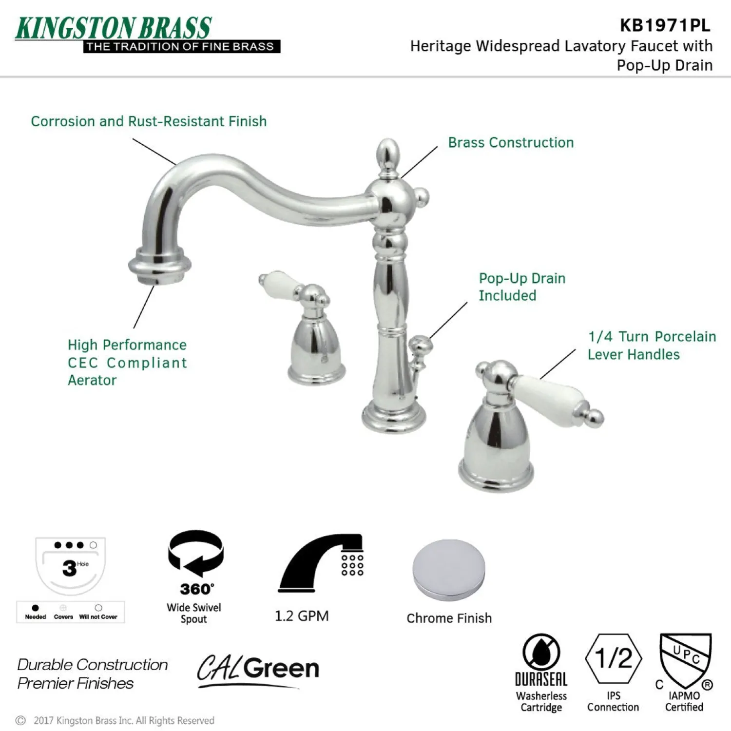 Discount Heritage 3-Hole 8-Inch Widespread Bathroom Faucet 8" Widespread