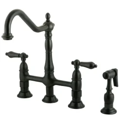Heritage 8-Inch Bridge Kitchen Faucet with Brass Sprayer Bridge Faucets