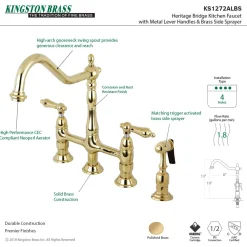 Heritage 8-Inch Bridge Kitchen Faucet with Brass Sprayer Bridge Faucets