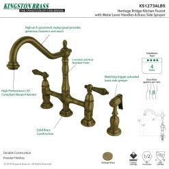 Heritage 8-Inch Bridge Kitchen Faucet with Brass Sprayer Bridge Faucets