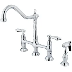 Heritage 8-Inch Bridge Kitchen Faucet with Brass Sprayer Bridge Faucets