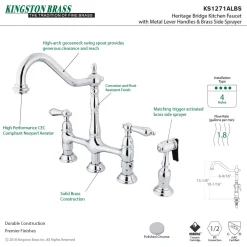 Heritage 8-Inch Bridge Kitchen Faucet with Brass Sprayer Bridge Faucets