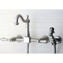 Discount Heritage 8-Inch Centerset Wall Mount Kitchen Faucet with Brass Sprayer Wall Mounted Kitchen Faucets|Faucets With Side Spray