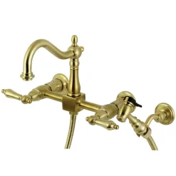 Discount Heritage 8-Inch Centerset Wall Mount Kitchen Faucet with Brass Sprayer Wall Mounted Kitchen Faucets|Faucets With Side Spray