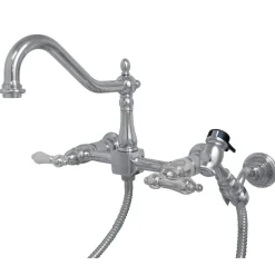 Sale Heritage 8-Inch Wall Mount Kitchen Faucet with Brass Sprayer Wall Mounted Kitchen Faucets