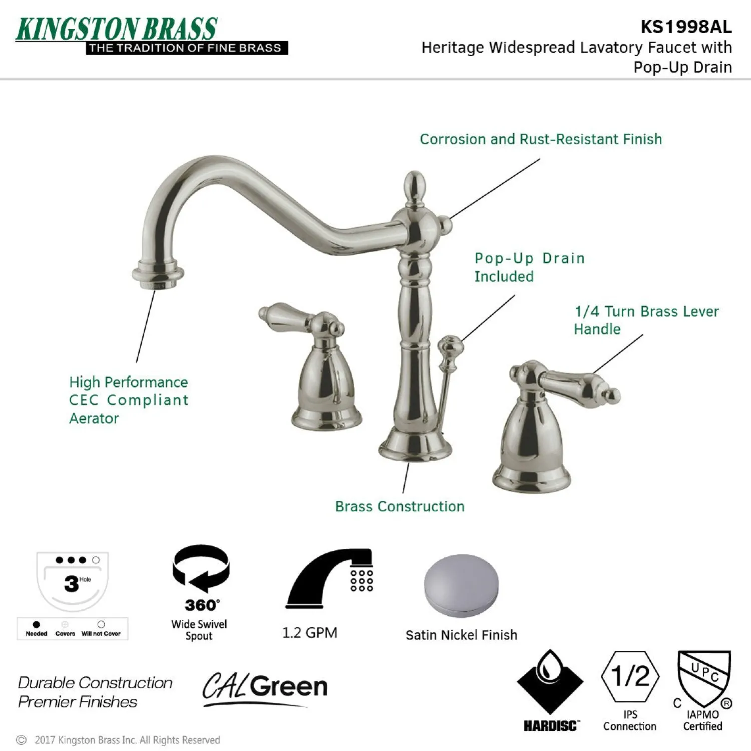 Online Heritage 8-Inch Widespread Bathroom Faucet with Brass Pop-Up 8" Widespread