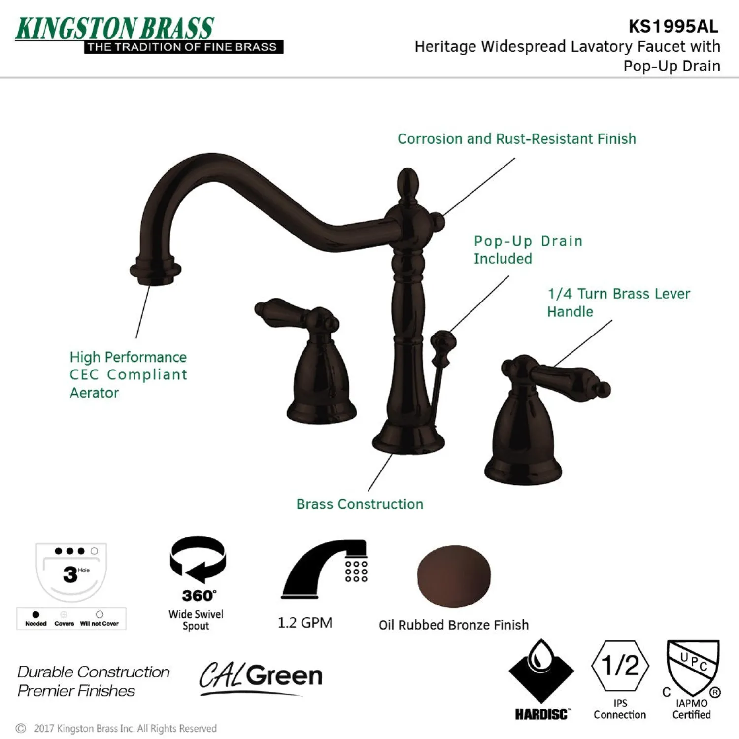 Online Heritage 8-Inch Widespread Bathroom Faucet with Brass Pop-Up 8" Widespread