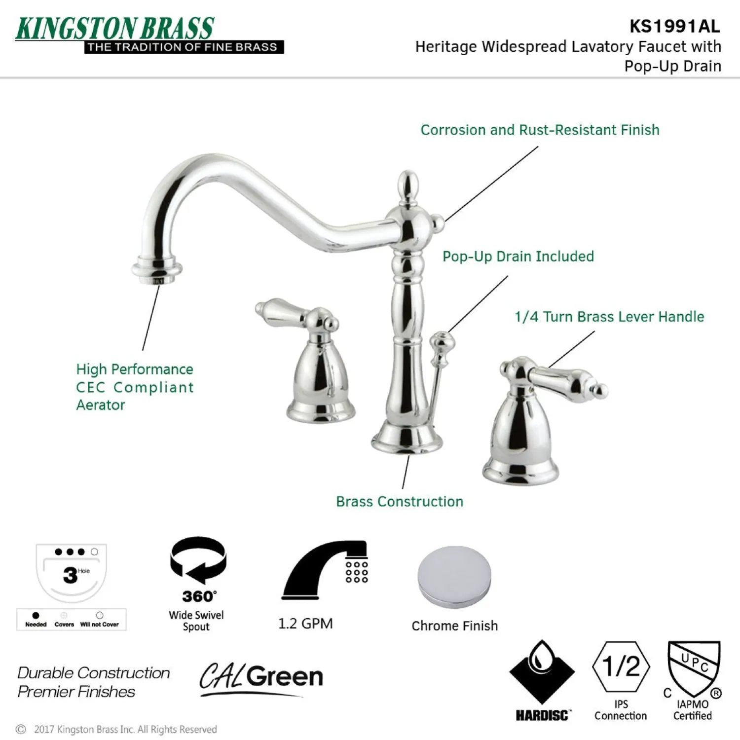 Online Heritage 8-Inch Widespread Bathroom Faucet with Brass Pop-Up 8" Widespread