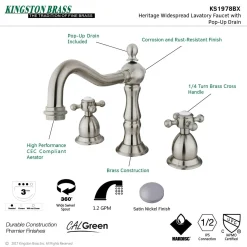 Hot Heritage 8-Inch Widespread Cross-Handle Bathroom Faucet 8