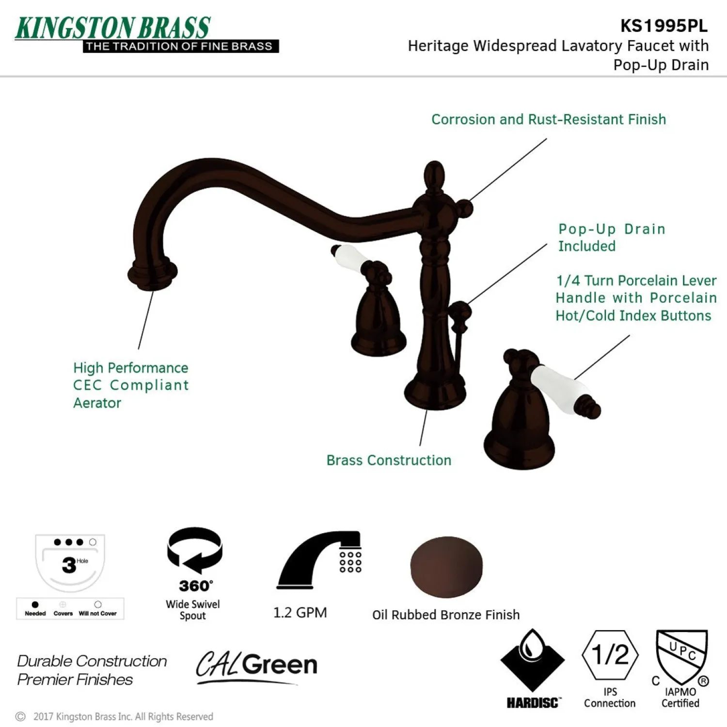 Best Heritage 8-Inch Widespread Lever-Handle Bathroom Faucet 8" Widespread