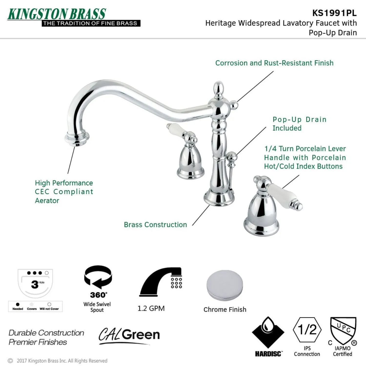 Best Heritage 8-Inch Widespread Lever-Handle Bathroom Faucet 8" Widespread