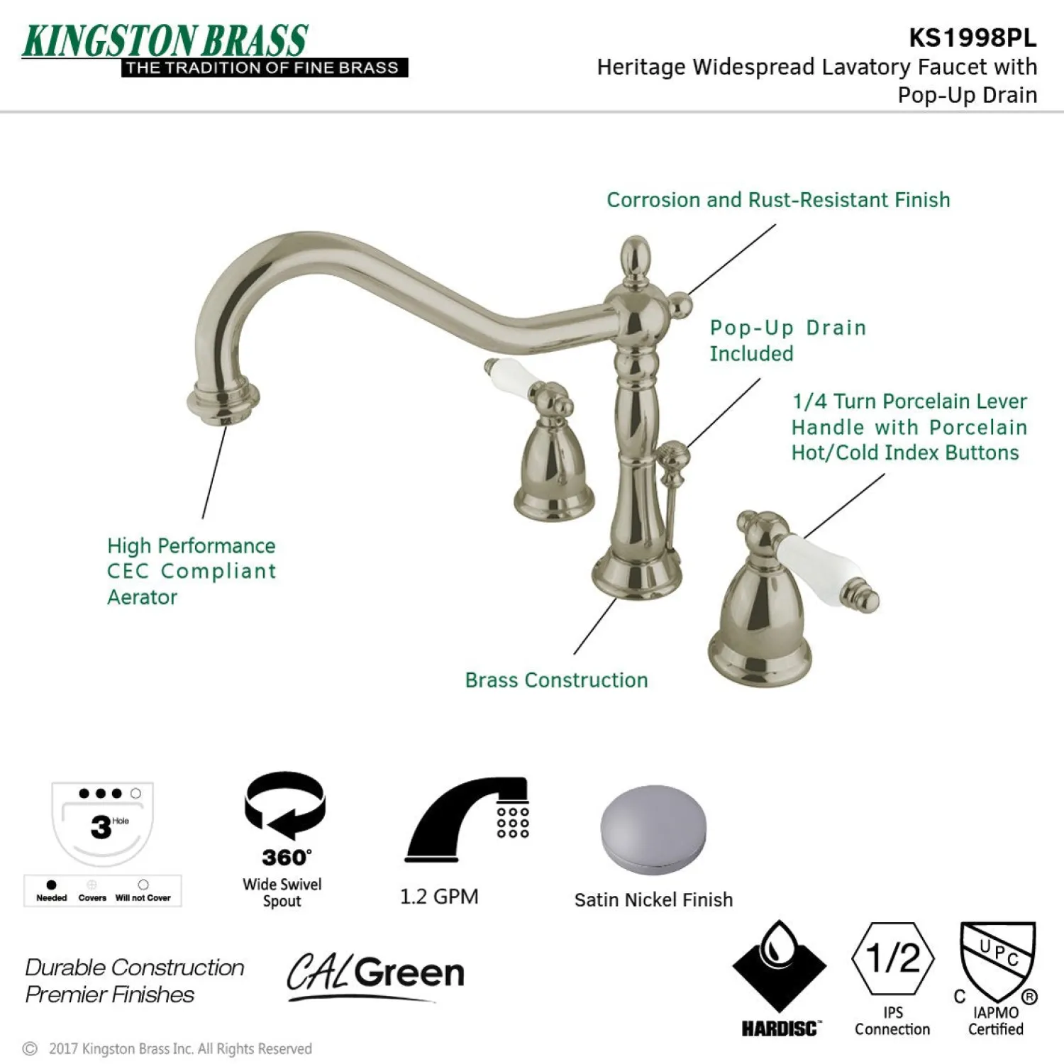 Best Heritage 8-Inch Widespread Lever-Handle Bathroom Faucet 8" Widespread