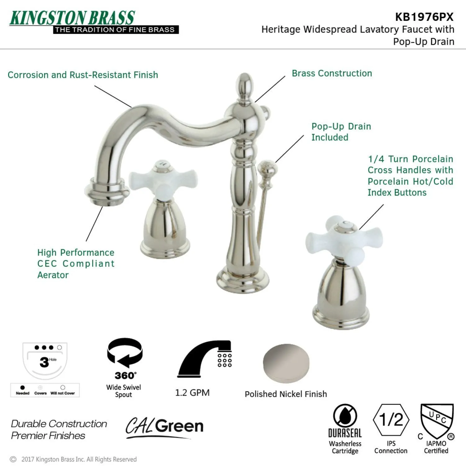 Online Heritage 8-Inch Widespread 3-Hole Bathroom Faucet 8" Widespread