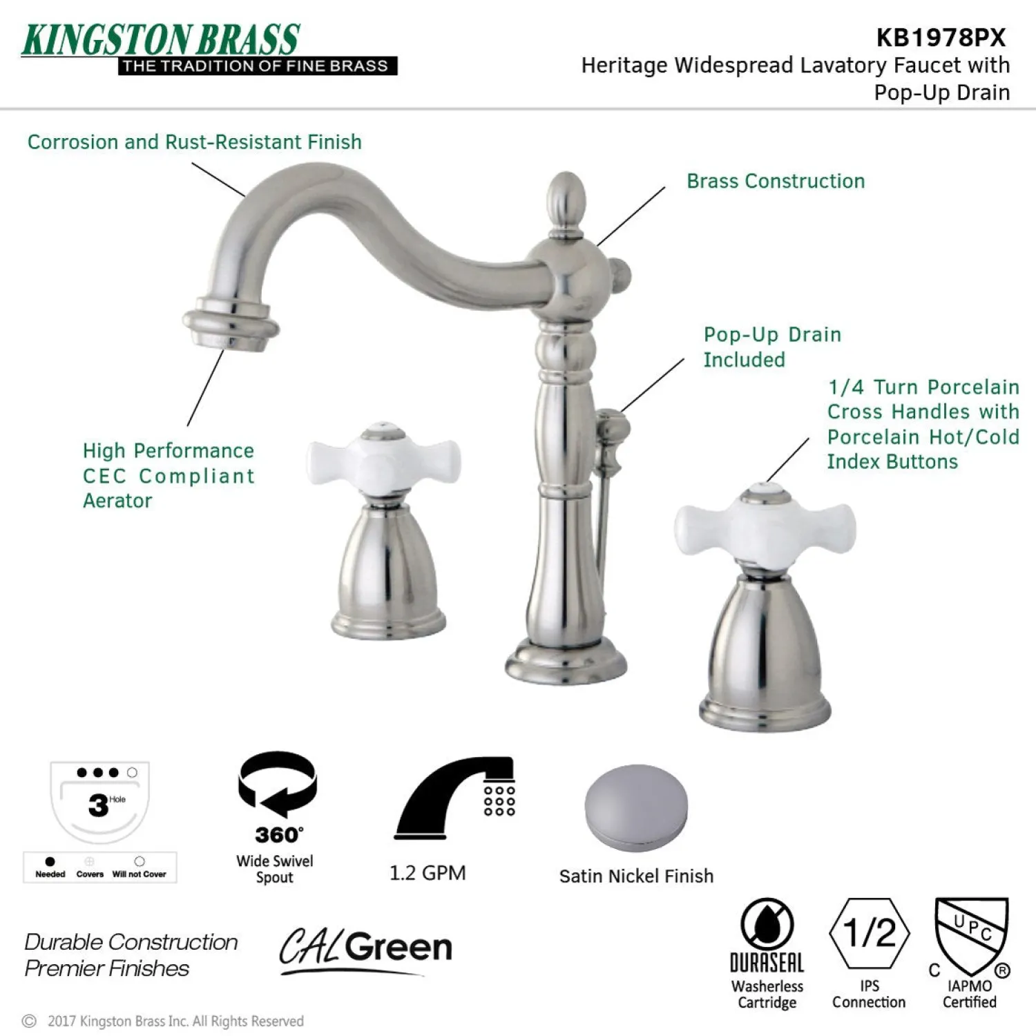 Online Heritage 8-Inch Widespread 3-Hole Bathroom Faucet 8" Widespread