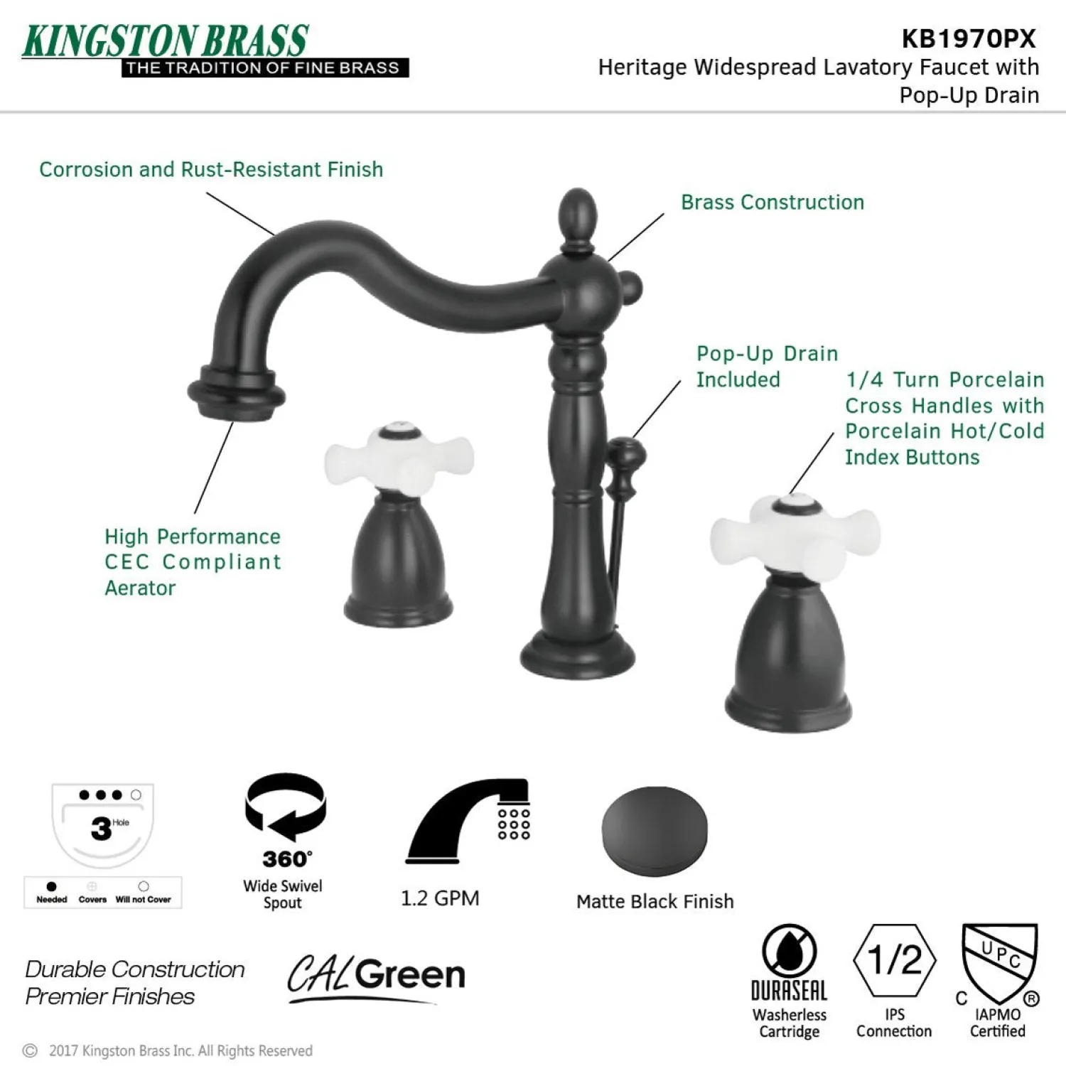 Online Heritage 8-Inch Widespread 3-Hole Bathroom Faucet 8" Widespread