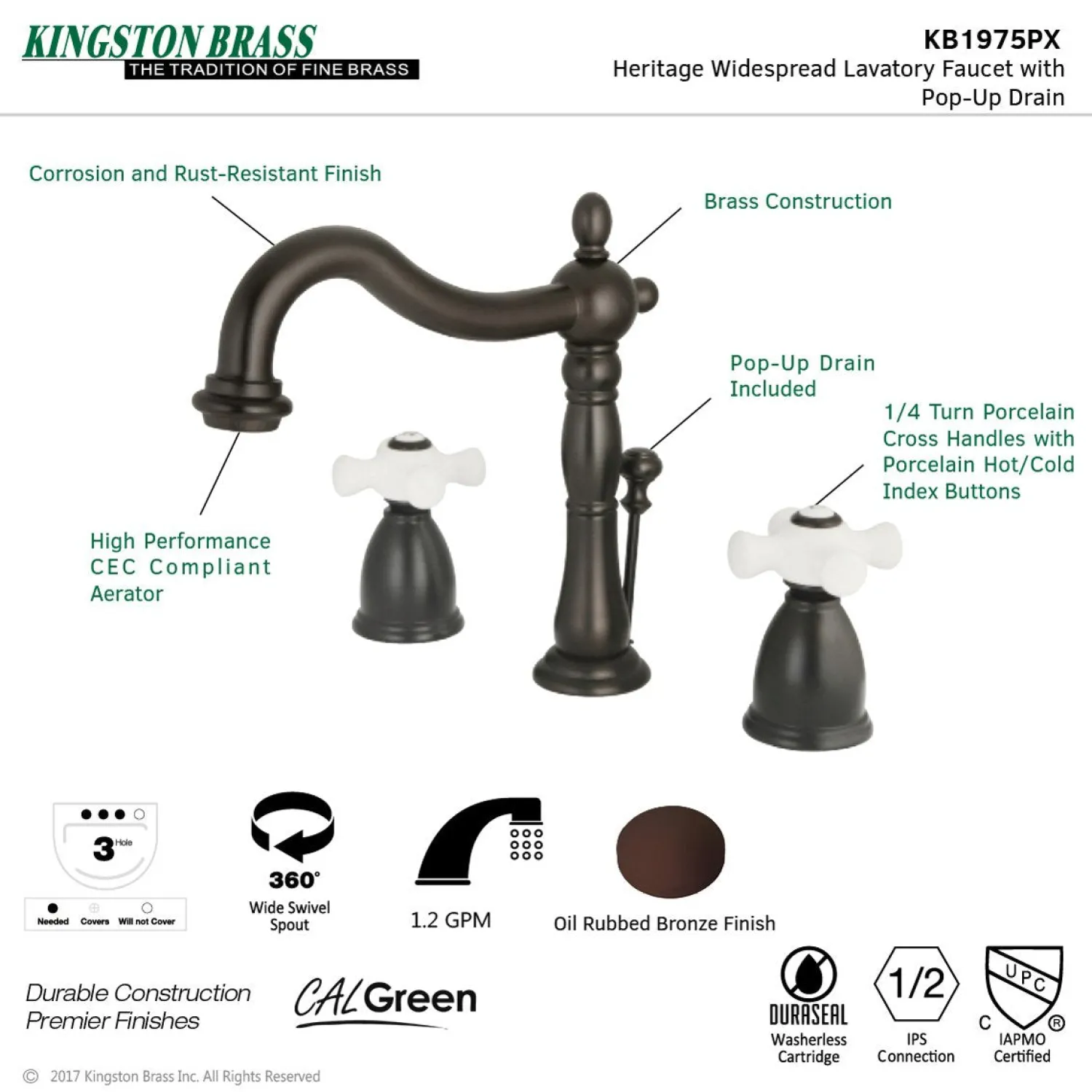 Online Heritage 8-Inch Widespread 3-Hole Bathroom Faucet 8" Widespread