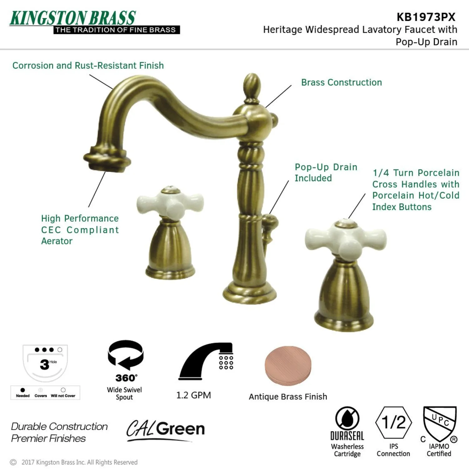 Online Heritage 8-Inch Widespread 3-Hole Bathroom Faucet 8" Widespread