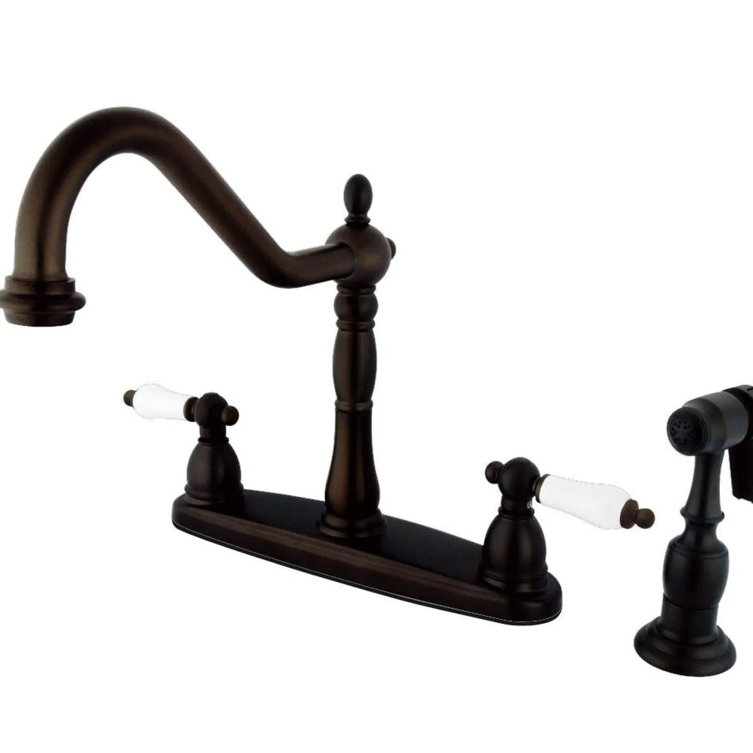 Online Heritage Lever Handle 8" Center Kitchen Faucet with Brass Sprayer Widespread Kitchen Faucets