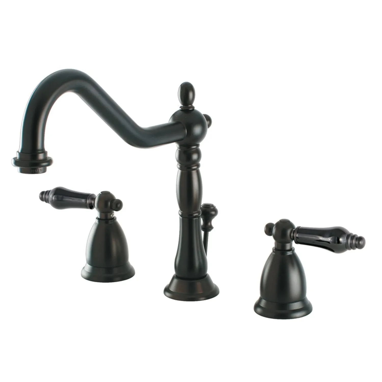 Clearance Heritage Onyx Widespread Lavatory Faucet with Black Porcelain Lever Handle 8" Widespread