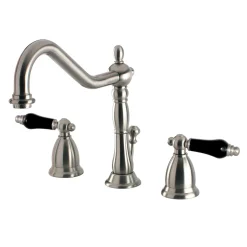 Clearance Heritage Onyx Widespread Lavatory Faucet with Black Porcelain Lever Handle 8" Widespread
