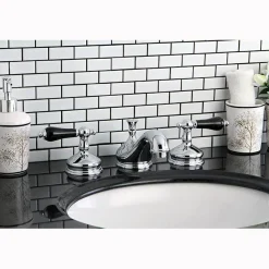 Sale Heritage Onyx Solid Brass Widespread Lavatory Faucet with Black Porcelain Lever Handle 8" Widespread