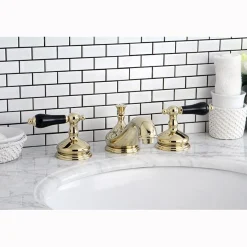 Sale Heritage Onyx Solid Brass Widespread Lavatory Faucet with Black Porcelain Lever Handle 8