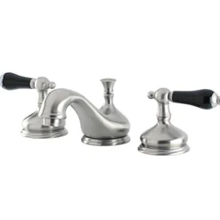 Sale Heritage Onyx Solid Brass Widespread Lavatory Faucet with Black Porcelain Lever Handle 8