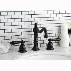 Clearance Heritage Onyx Traditional Widespread Lavatory Faucet with Black Porcelain Lever Handle 8" Widespread