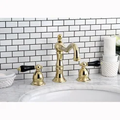 Clearance Heritage Onyx Traditional Widespread Lavatory Faucet with Black Porcelain Lever Handle 8" Widespread