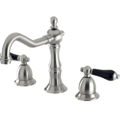 Clearance Heritage Onyx Traditional Widespread Lavatory Faucet with Black Porcelain Lever Handle 8