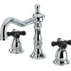 New Heritage Onyx Widespread Solid Brass Lavatory Faucet with Black Porcelain Cross Handle 8" Widespread
