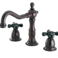 New Heritage Onyx Widespread Solid Brass Lavatory Faucet with Black Porcelain Cross Handle 8" Widespread