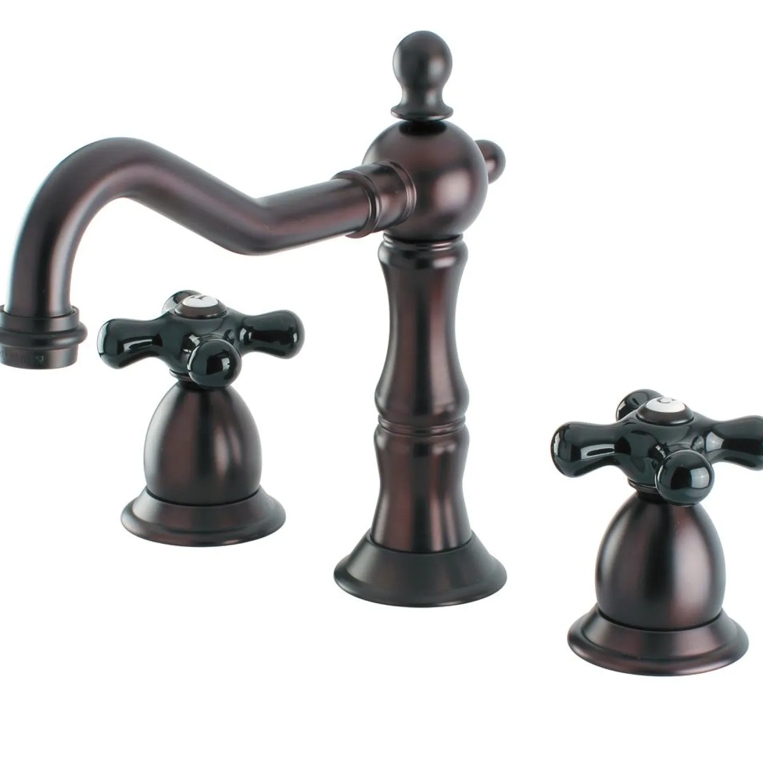 New Heritage Onyx Widespread Solid Brass Lavatory Faucet with Black Porcelain Cross Handle 8" Widespread