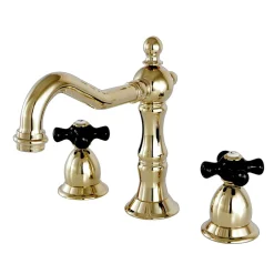 New Heritage Onyx Widespread Solid Brass Lavatory Faucet with Black Porcelain Cross Handle 8