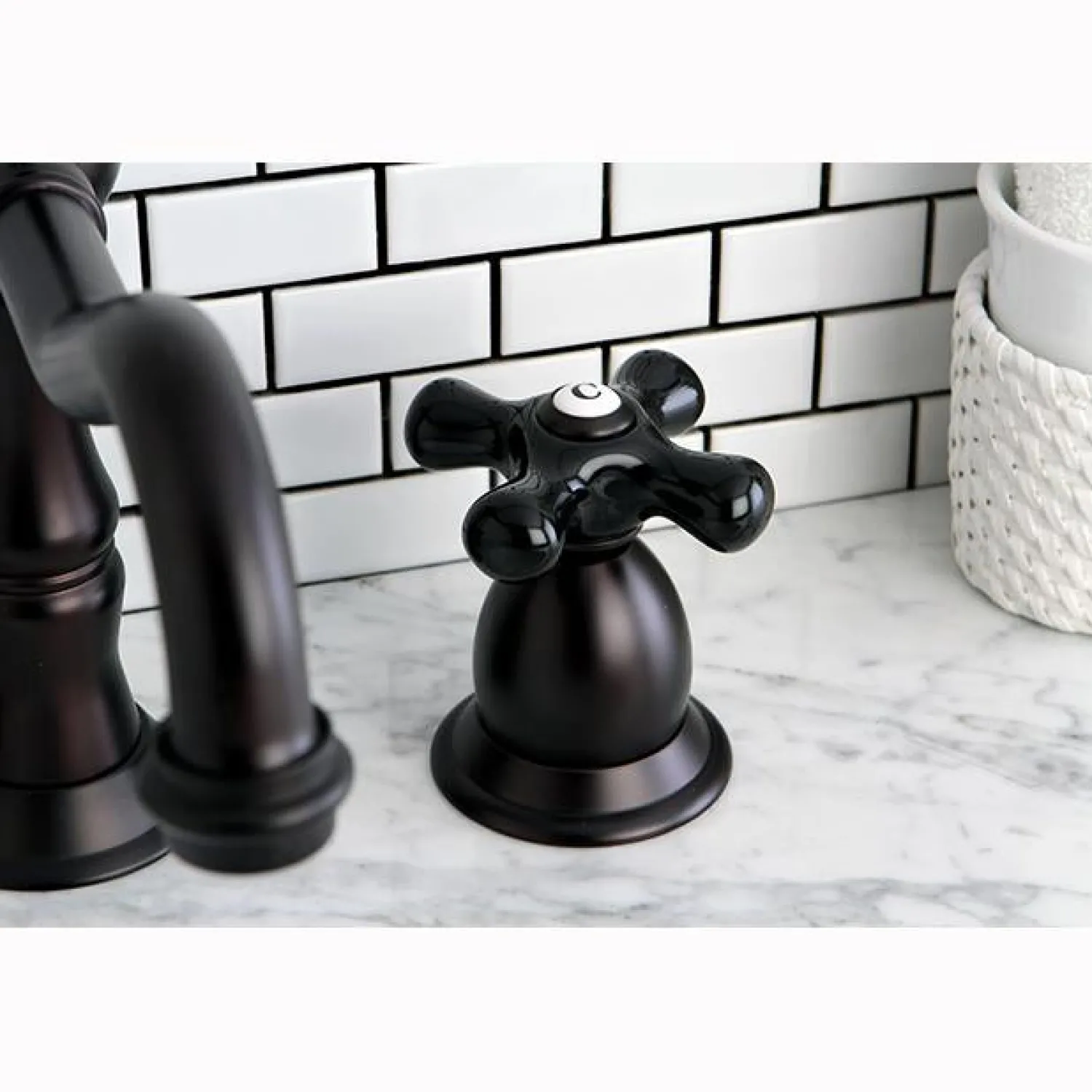 New Heritage Onyx Widespread Solid Brass Lavatory Faucet with Black Porcelain Cross Handle 8" Widespread