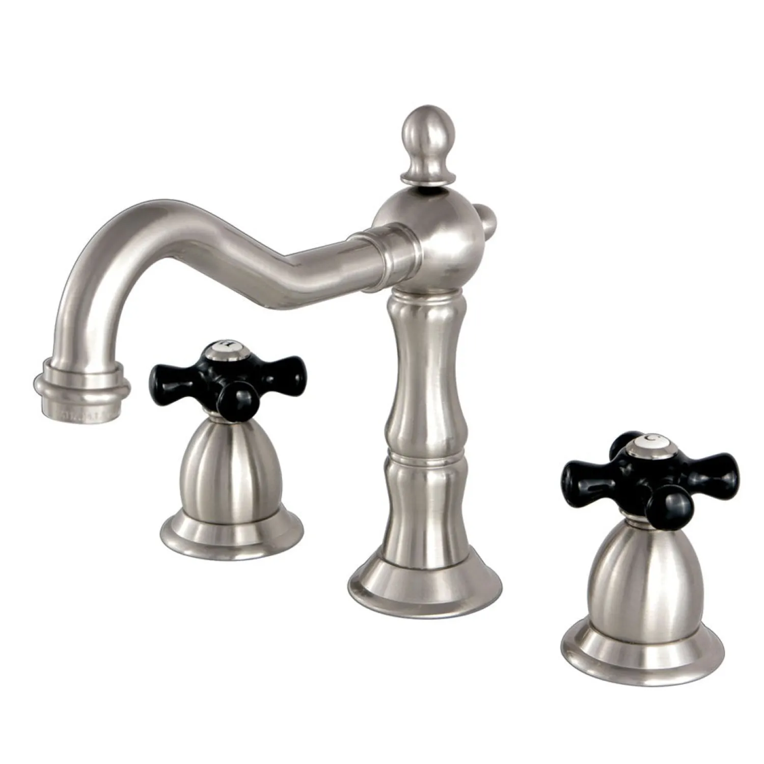 New Heritage Onyx Widespread Solid Brass Lavatory Faucet with Black Porcelain Cross Handle 8" Widespread