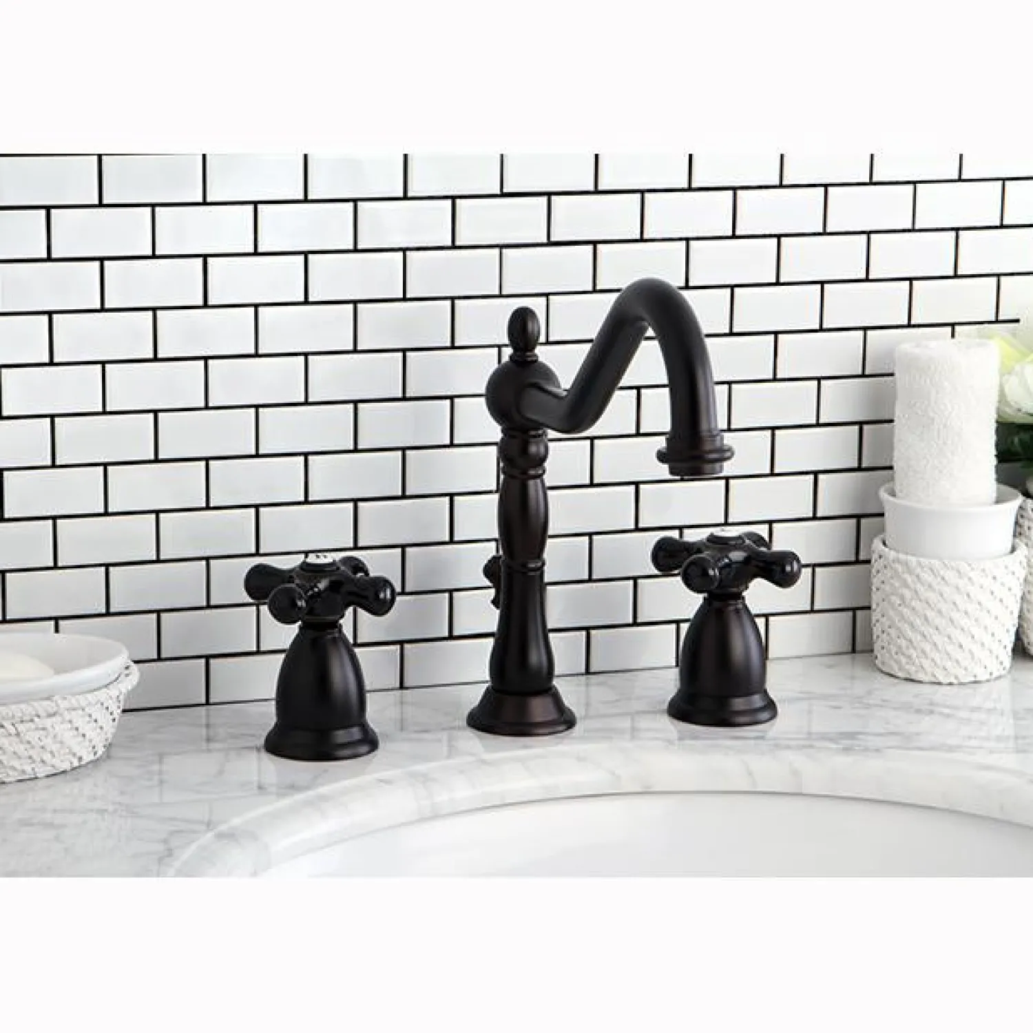Online Heritage Onyx Widespread Lavatory Faucet with Black Porcelain Cross Handle 8" Widespread