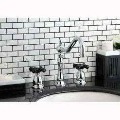 Online Heritage Onyx Widespread Lavatory Faucet with Black Porcelain Cross Handle 8