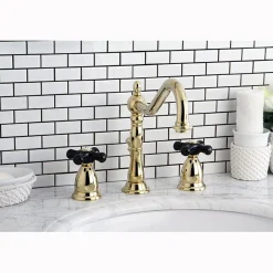 Online Heritage Onyx Widespread Lavatory Faucet with Black Porcelain Cross Handle 8