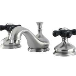 New Heritage Onyx Traditional Widespread Lavatory Faucet with Black Porcelain Cross Handle 8" Widespread