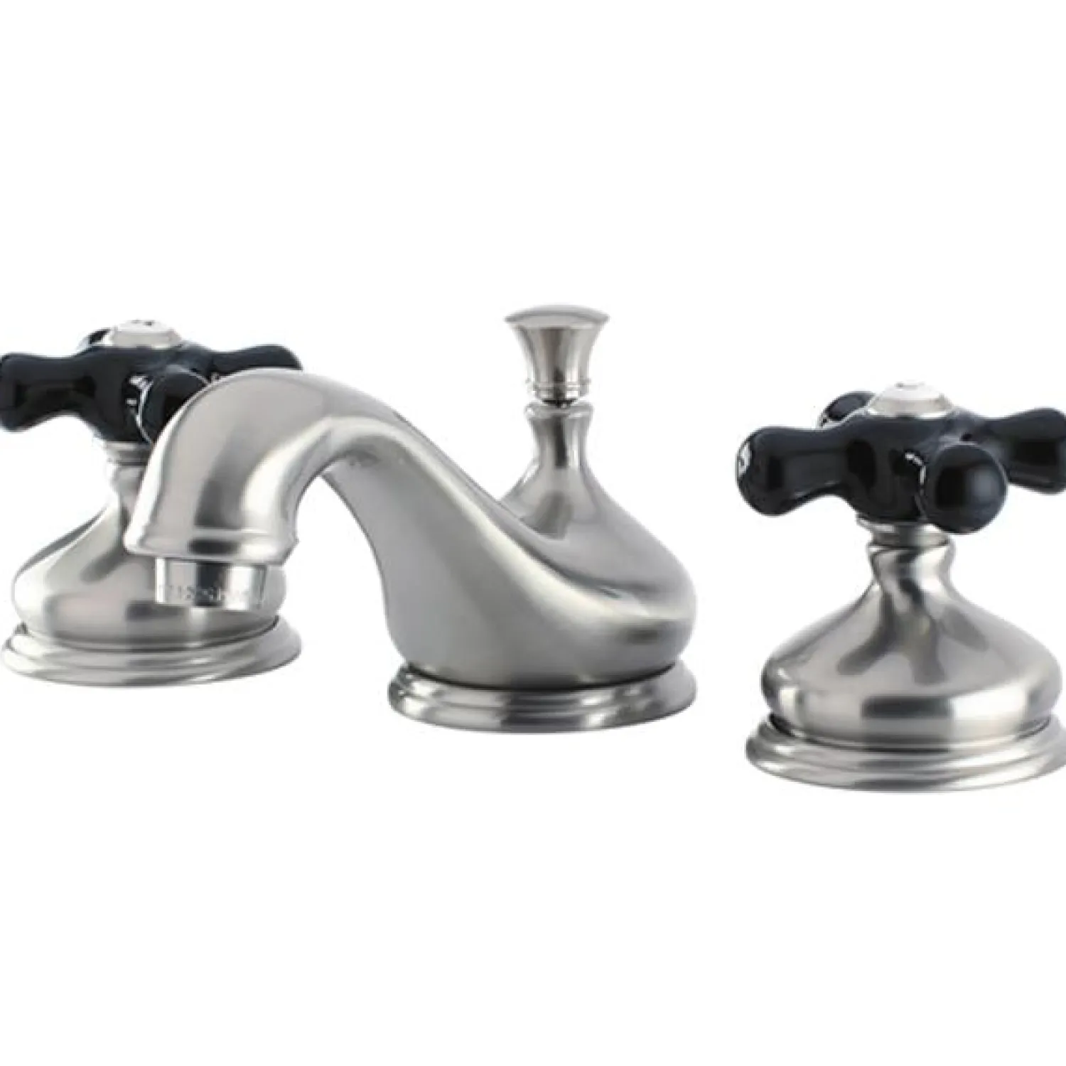 New Heritage Onyx Traditional Widespread Lavatory Faucet with Black Porcelain Cross Handle 8" Widespread