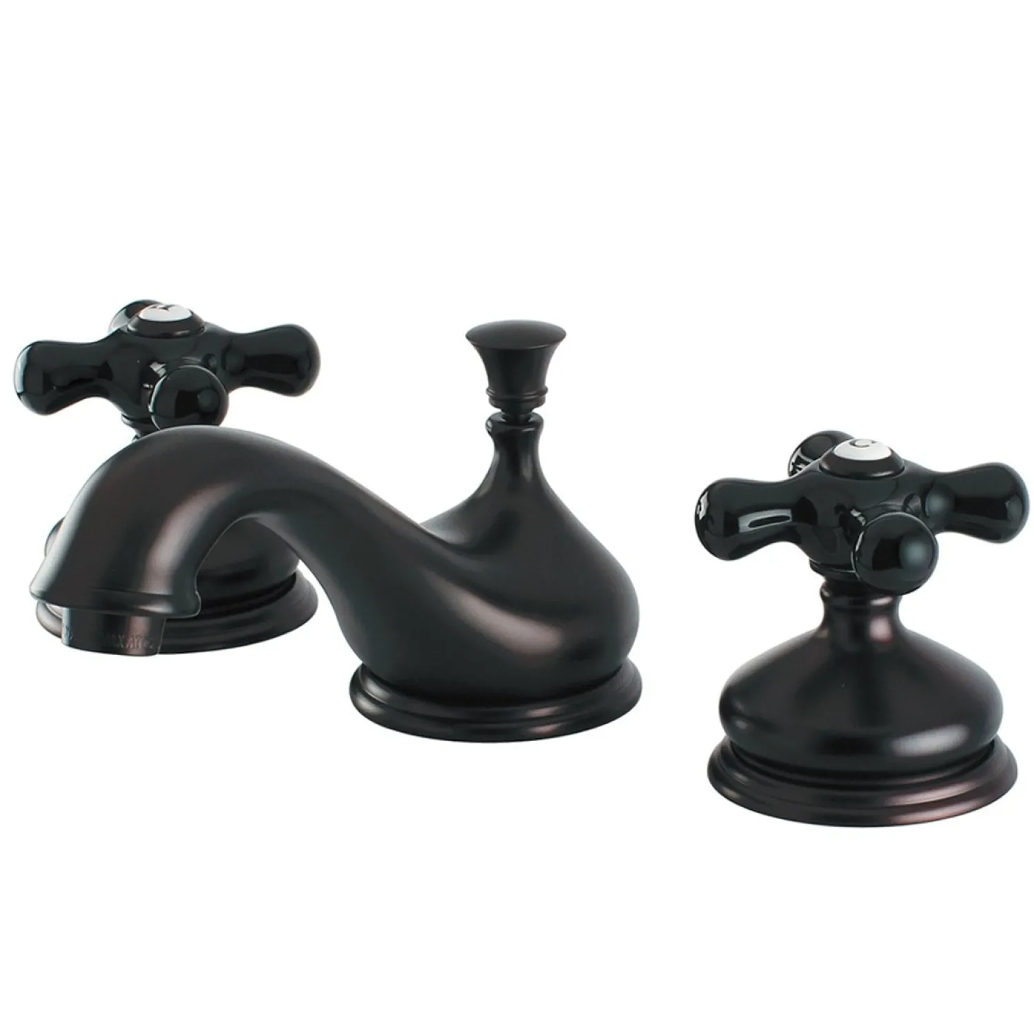 New Heritage Onyx Traditional Widespread Lavatory Faucet with Black Porcelain Cross Handle 8" Widespread