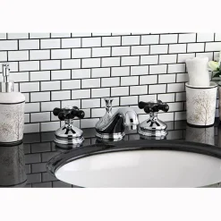 New Heritage Onyx Traditional Widespread Lavatory Faucet with Black Porcelain Cross Handle 8