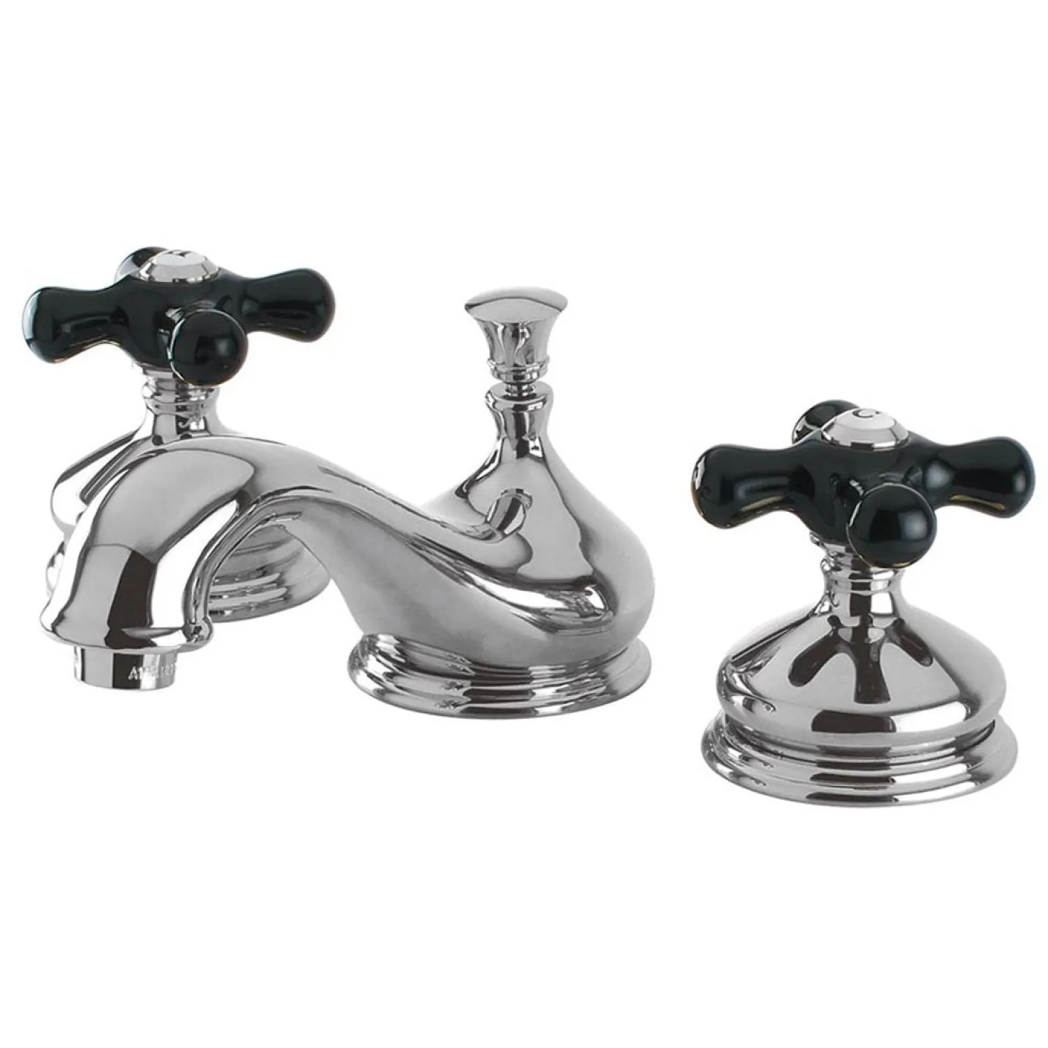 New Heritage Onyx Traditional Widespread Lavatory Faucet with Black Porcelain Cross Handle 8" Widespread