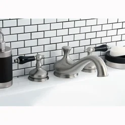 Heritage Onyx Roman Tub Filler with Black Porcelain Lever Handle Tub Faucets