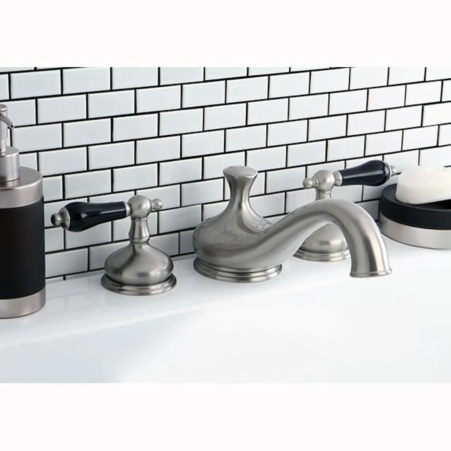 Heritage Onyx Roman Tub Filler with Black Porcelain Lever Handle Tub Faucets