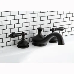 Heritage Onyx Roman Tub Filler with Black Porcelain Lever Handle Tub Faucets