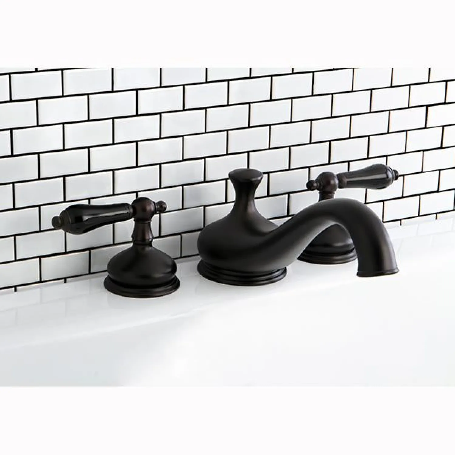 Heritage Onyx Roman Tub Filler with Black Porcelain Lever Handle Tub Faucets