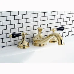 Heritage Onyx Roman Tub Filler with Black Porcelain Lever Handle Tub Faucets